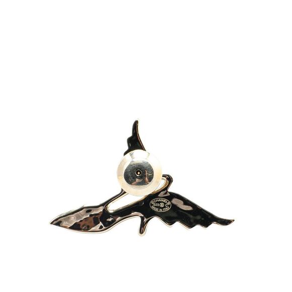 Pre Loved Chanel HighHeeled Shoe Brooch Rhinestone Wings Women Gold Brooches - Picture 2 of 4